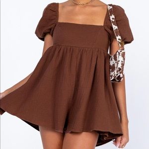 Brown Princess Polly Linen Romper